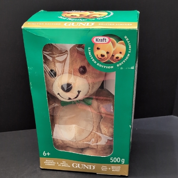 VTG,Gund,Kraft Peanut Butter Brown with Green Bow Plush Teddy Bear. - Picture 1 of 15